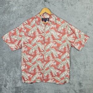 Nat Nast Shirt Small Silk Blend Button Up Red Palm Plants Hawaiian Luxury Camp